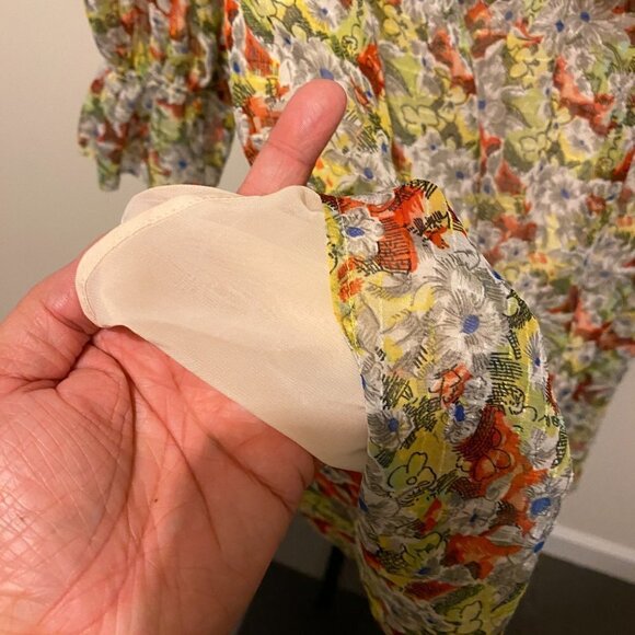 & Other Stories Chiffon Yellow Floral Pintuck Ruffle Dress - Picture 6 of 12